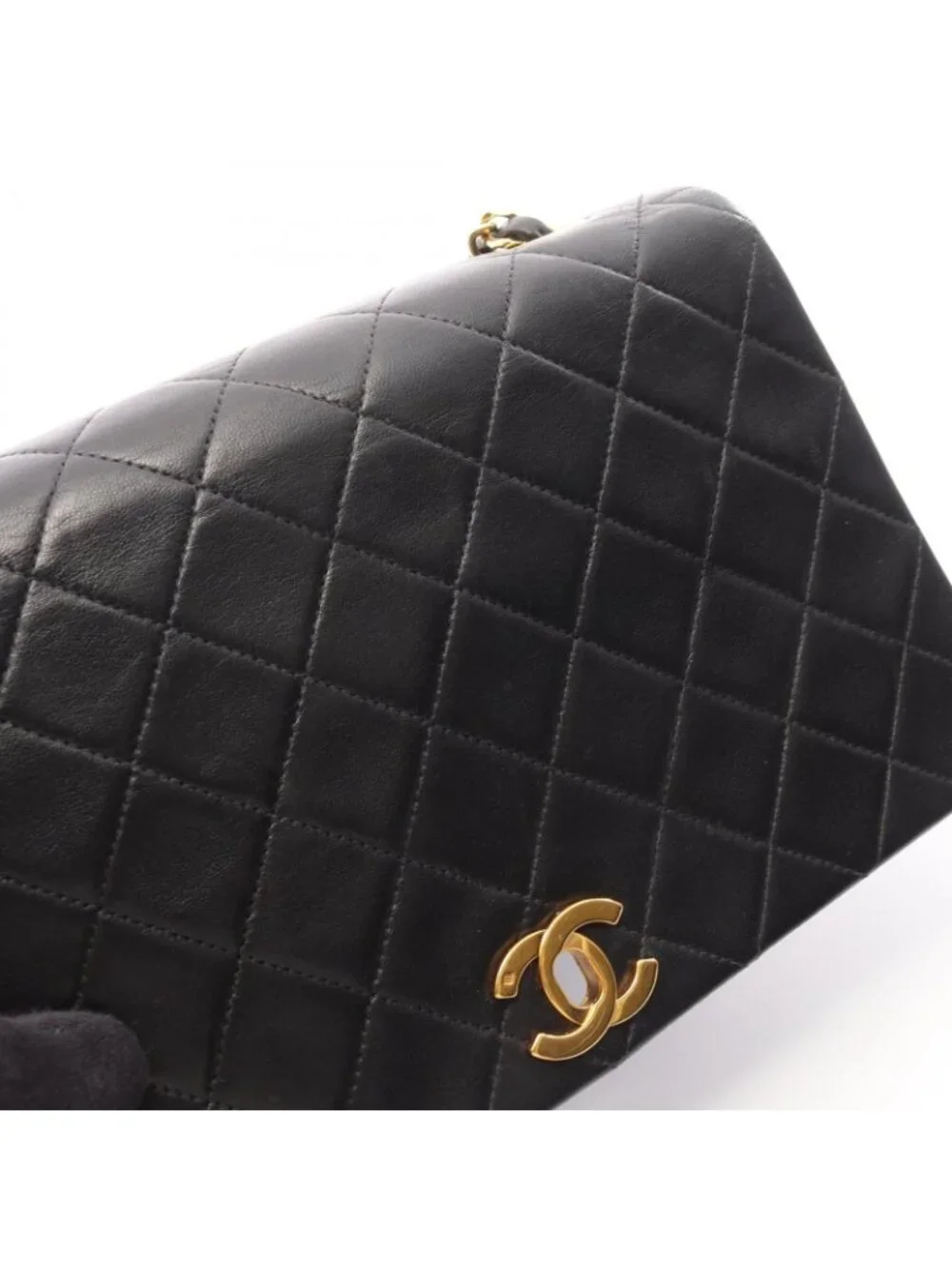 Chanel Shoulder Bag Full Flap Black Lambskin Quilted Chain